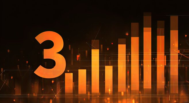 Large orange number three with rising bar graph