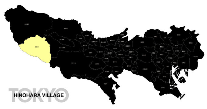 [日本地図] 東京都檜原村の市区町村名入り位置地図 