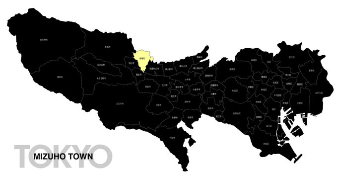 [日本地図] 東京都瑞穂町の市区町村名入り位置地図 