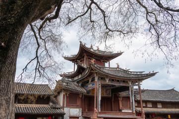 Naklejka premium Shaxi Ancient Town, Sifang Street Stage. Ancient trading hub on the ancient tea-horse caravan road, Dali, Yunnan, China