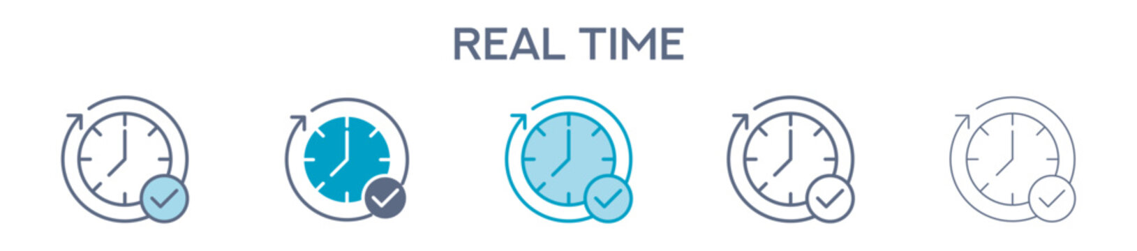 Real Time Element For Design Graphic - Multi Styles. Vector Illustration Of Two Colored And Black. Multiple Icons Designs Can Be Used For Mobile, Ui, Web 