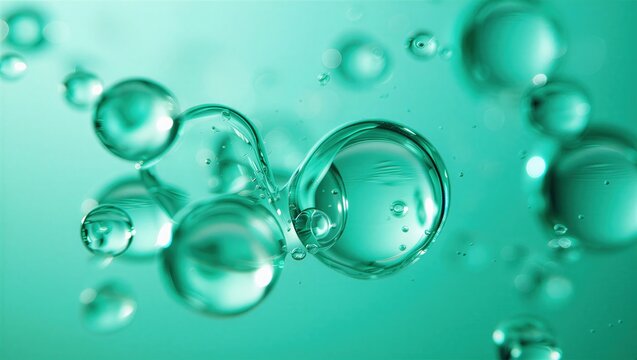 Bubbles of liquid water molecules link together in a scientific representation of H2O