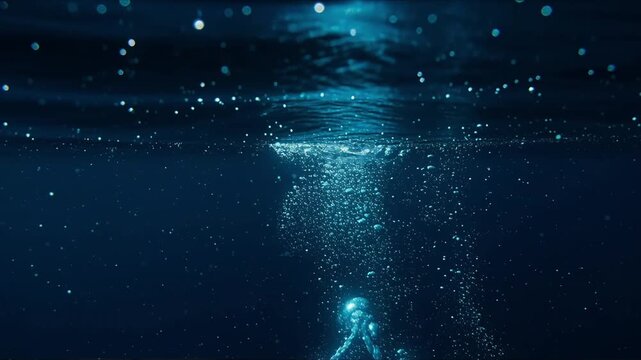sleep underwater calm with slow motion bubbles in dark blue water for a better hypnotic relaxation