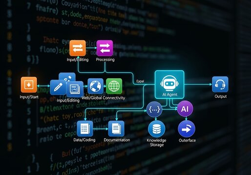 AI Agent Workflow Process Diagram with Coding Background