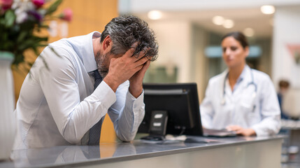 Fototapeta premium Stressed Patient at Clinic Reception
