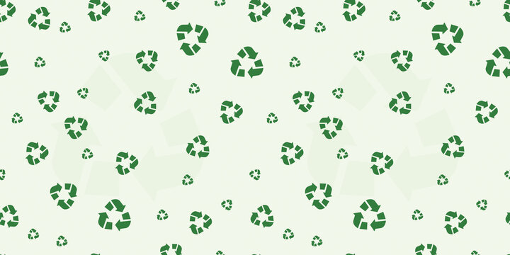 Seamless recycling pattern with green eco symbols, sustainable environmental background design