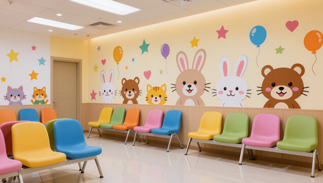 Colorful Pediatric Waiting Room with Animal Wall Decals