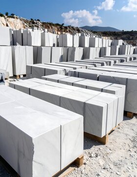 White marble blocks stacked outdoors