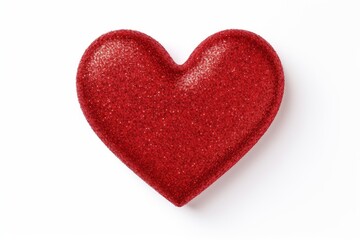 Obraz premium Red glitter heart symbolizing romance and passion, isolated on a clean white background
