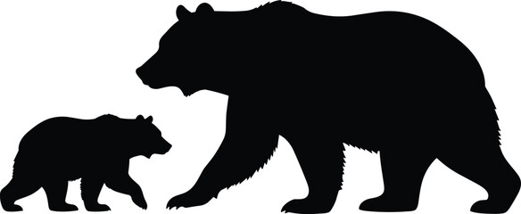 Bear silhouette set, wild animal adult and cub black vector collection isolated on white background, forest wildlife illustration design © MstNilufar
