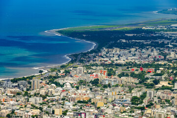 Fototapeta premium Aerial landscape of Saint Denis City, capital of Reunion Island, France 