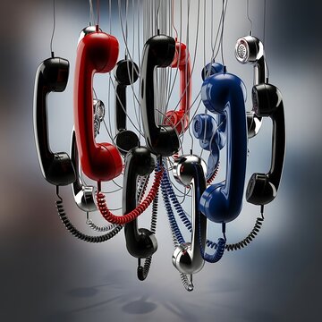 Artistic Telephone Handsets Chandelier Hanging in the Air.