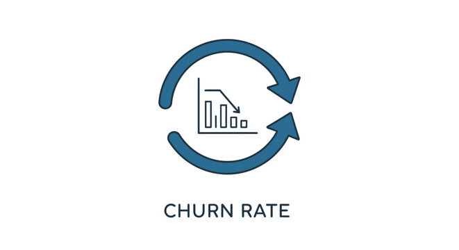 Churn rate icon with decreasing graph and circular arrows on white background