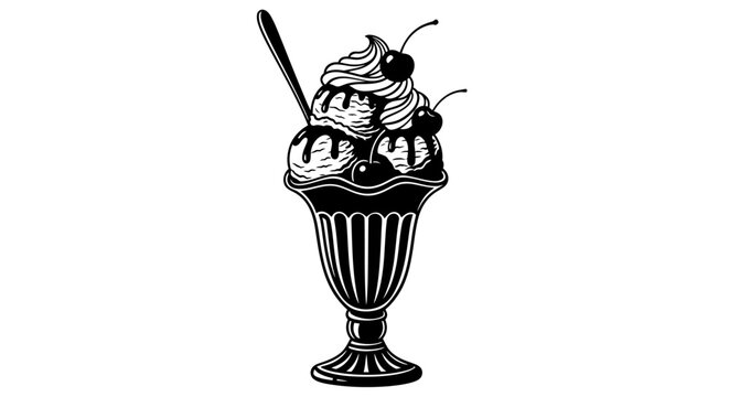 Classic Ice Cream Sundae with Cherries and Whipped Cream.