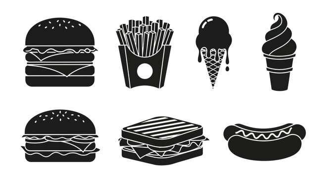 Fast food and dessert icons set.