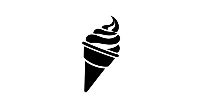 Simple Black and White Ice Cream Cone Icon.