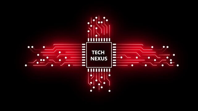 Futuristic processor chip with glowing circuit connections on a dark background. Concept of advanced technology, digital systems, data processing, and innovation.
