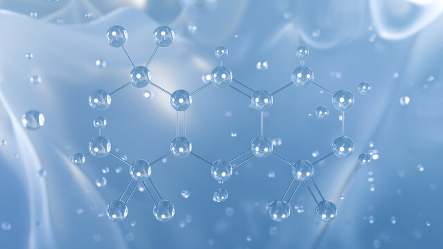 hydroflumethiazide molecular structure, 3d model molecule, thiazide diuretic structural chemical formula view from a microscope