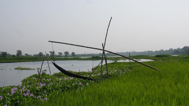 Traditional Bamboo Irrigation System by River