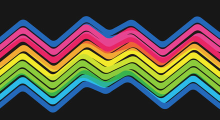 Fototapeta premium A vibrant, multicolored wavy line vector graphic on a black background