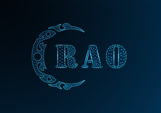 Low poly letter logo RAO design. RAO letter logo low poly vector design on blue color gradient background. RAO logo low poly design