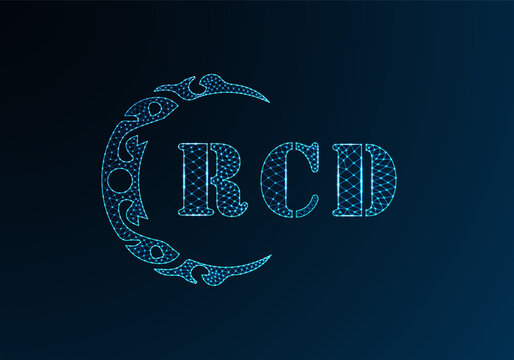 Low poly letter logo RCD design. RCD letter logo low poly vector design on blue color gradient background. RCD logo low poly design