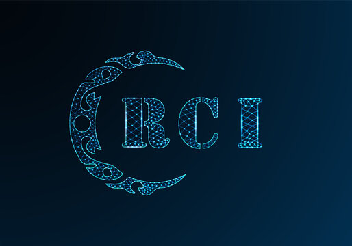 Low poly letter logo RCI design. RCI letter logo low poly vector design on blue color gradient background. RCI logo low poly design