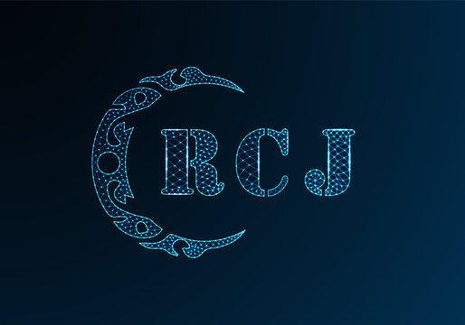 Low poly letter logo RCJ design. RCJ letter logo low poly vector design on blue color gradient background. RCJ logo low poly design