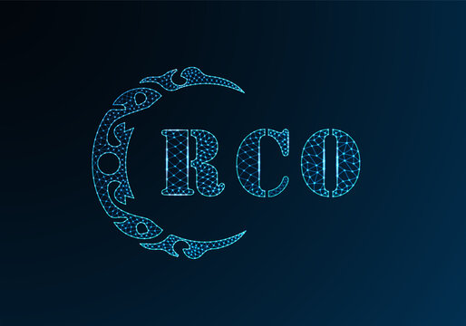 Low poly letter logo RCO design. RCO letter logo low poly vector design on blue color gradient background. RCO logo low poly design