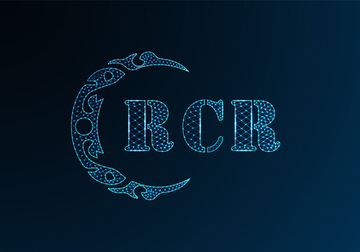 Low poly letter logo RCR design. RCR letter logo low poly vector design on blue color gradient background. RCR logo low poly design