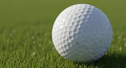 Obraz premium Close up of a white golf ball resting on lush green grass