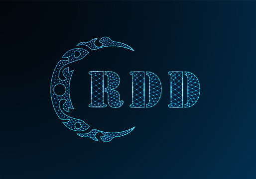 Low poly letter logo RDD design. RDD letter logo low poly vector design on blue color gradient background. RDD logo low poly design