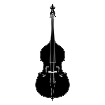 Black double bass silhouette isolated on white background