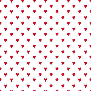 Simple elegant background with tiny red hearts.Hand painted seamless pattern for Valentines Day.