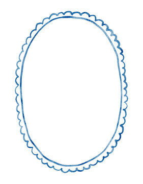 Watercolor scalloped oval whimsical frame.