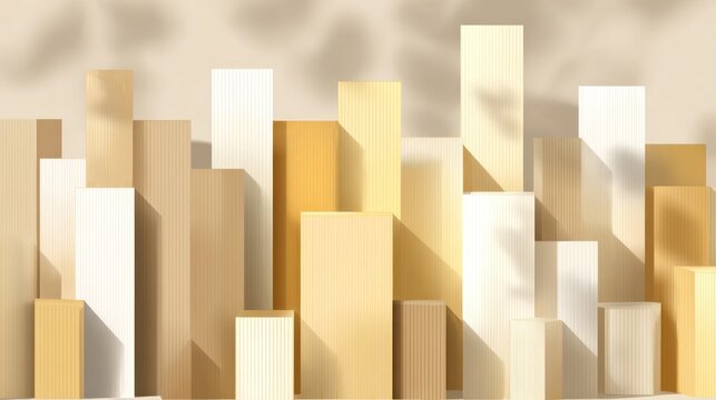 Tall rectangular prisms create a contemporary, warm-toned geometric display background
