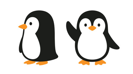 Fototapeta premium Two cute cartoon penguins standing side by side.
