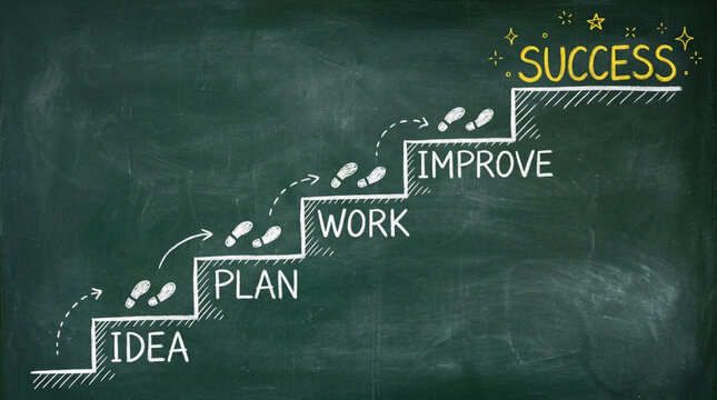 Motivational Step-by-Step Growth Concept in Chalk Art