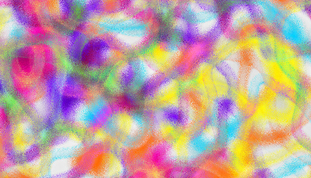 Imitation of hand-drawn texture with chaotic wavy scribbles of colorful crayons on a white overlay transparent background. Overlay PNG