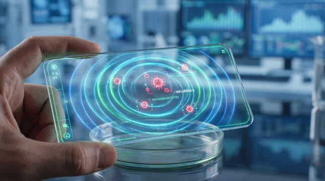 Medical analysis concept futuristic technology mobile phone digital display research science