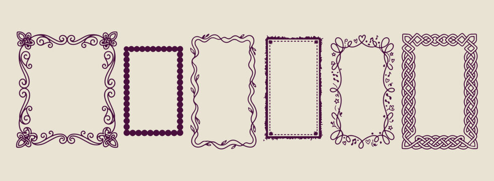 minimalist rectangle frame set, aesthetic basic border sketches, creative scrapbook line art, simple purple border doodles, hand drawn geometric frames, modern frame doodle art, clean line border draw