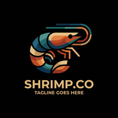 Fototapeta premium A modern shrimp logo featuring a creative blend of colors that symbolize freshness and seafood, making it ideal for restaurants, seafood markets, and food brands.