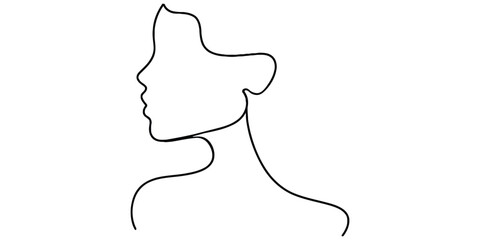 Minimalist continuous line drawing of a woman profile portrait showing elegant facial silhouettes © Das