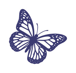 Monarch butterfly vector silhouette, dark blue insect icon with detailed wing patterns, elegant butterfly illustration for nature branding and logo design © I'm_coming