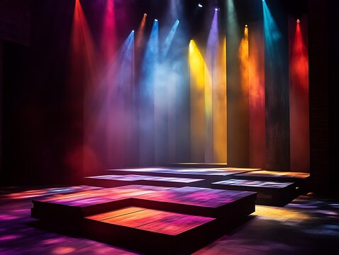 Ethereal luminescence on an empty stage, a mesmerizing display of color and light