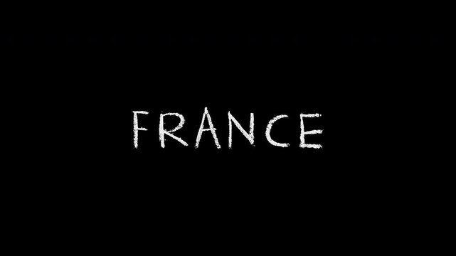 France text handwriting animation on black background