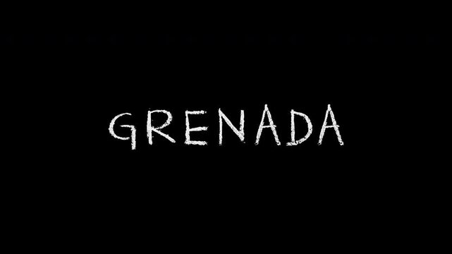 Grenada word writing animation on black background