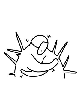Edgy hand drawn line art of a person hugging a cactus thorn