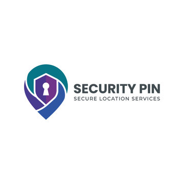 A modern logo design featuring a shield and location pin, symbolizing secure location services, merging technology with safety in a visually compelling way.