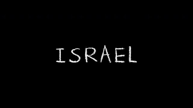 Israel text writing animation on black background
